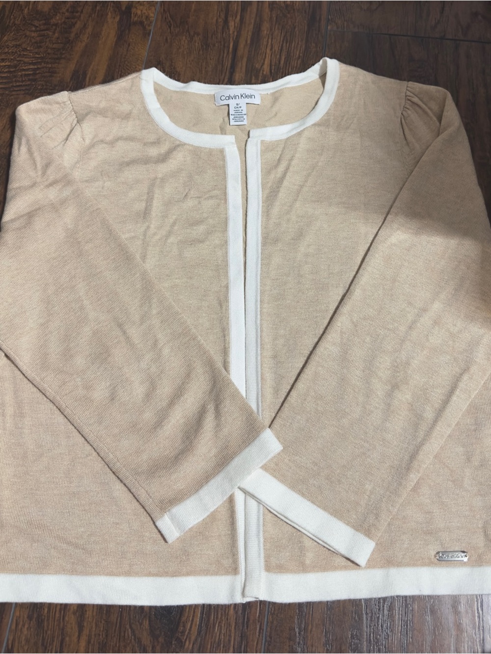 Calvin Klein Beige Jacket with White Trim Open Cardigan